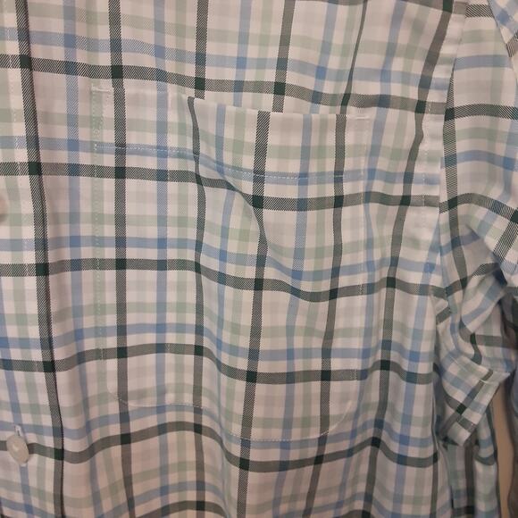 Duluth Trading Trim Fit Button Down Shirt Mens M Blue Green Long Sleeve Outdoors - Picture 2 of 8